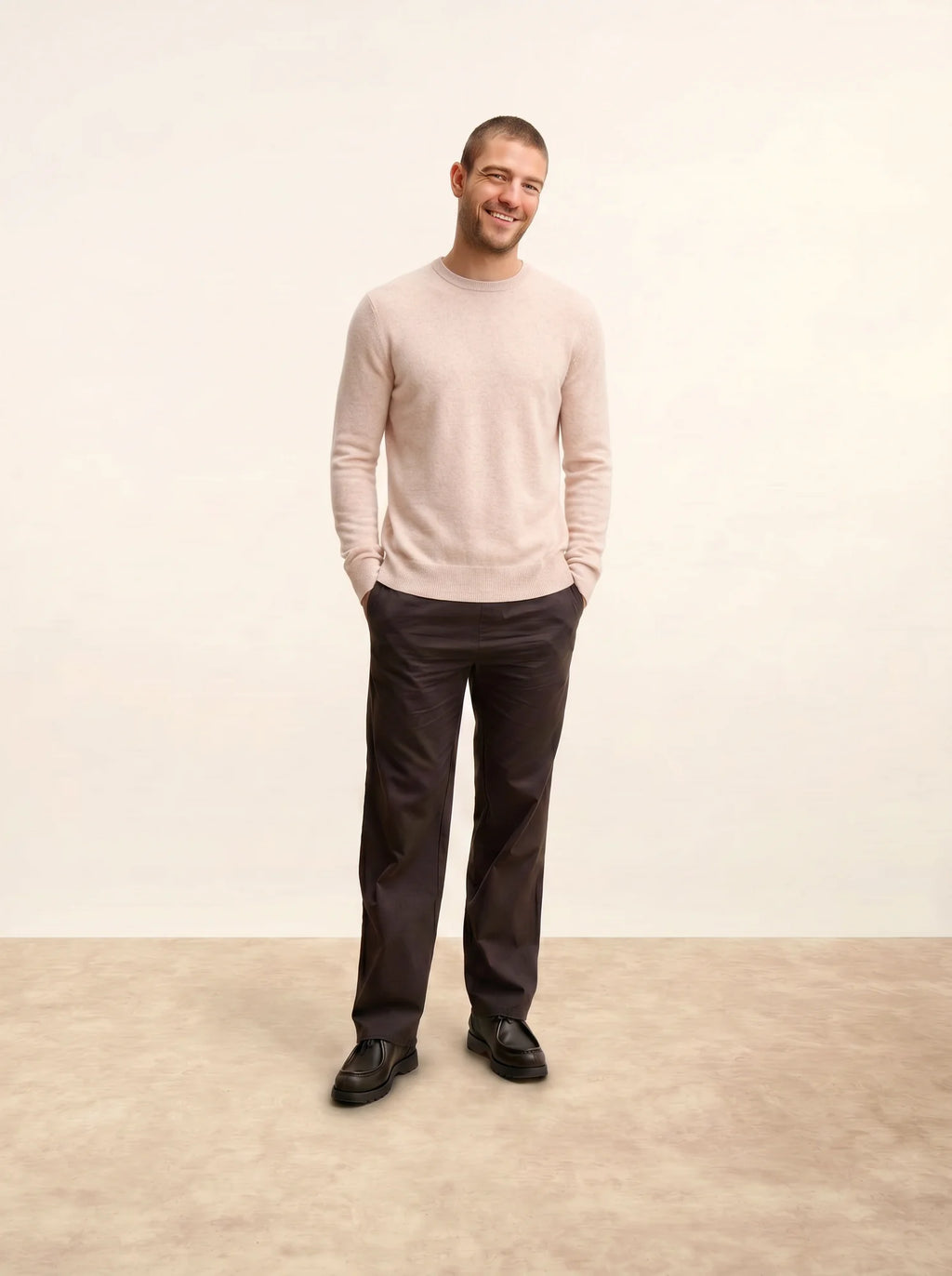 HOWARD Pull Col Rond Beige Chiné