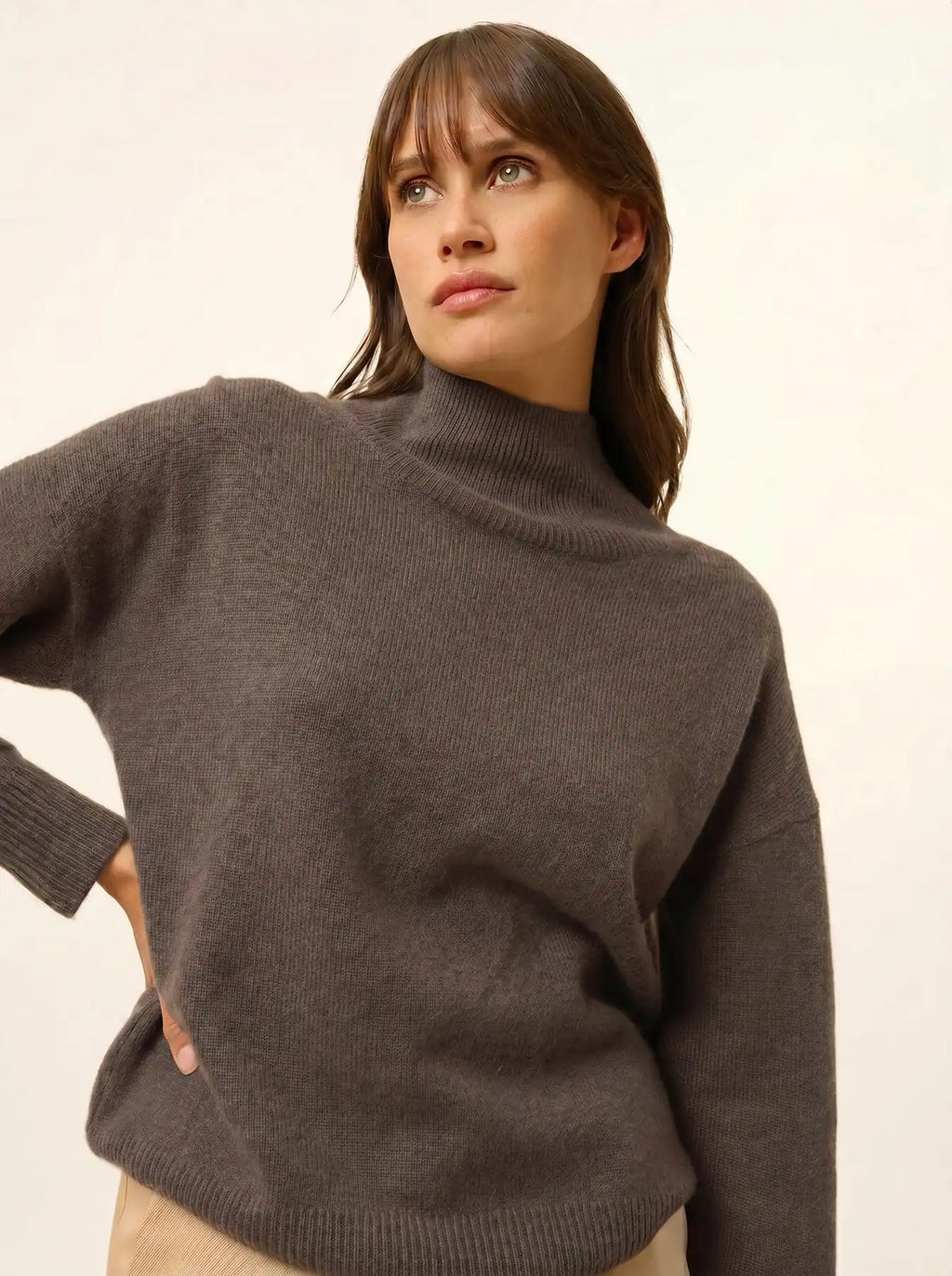 ROMY Pull Col Montant 4 Fils Taupe Chiné