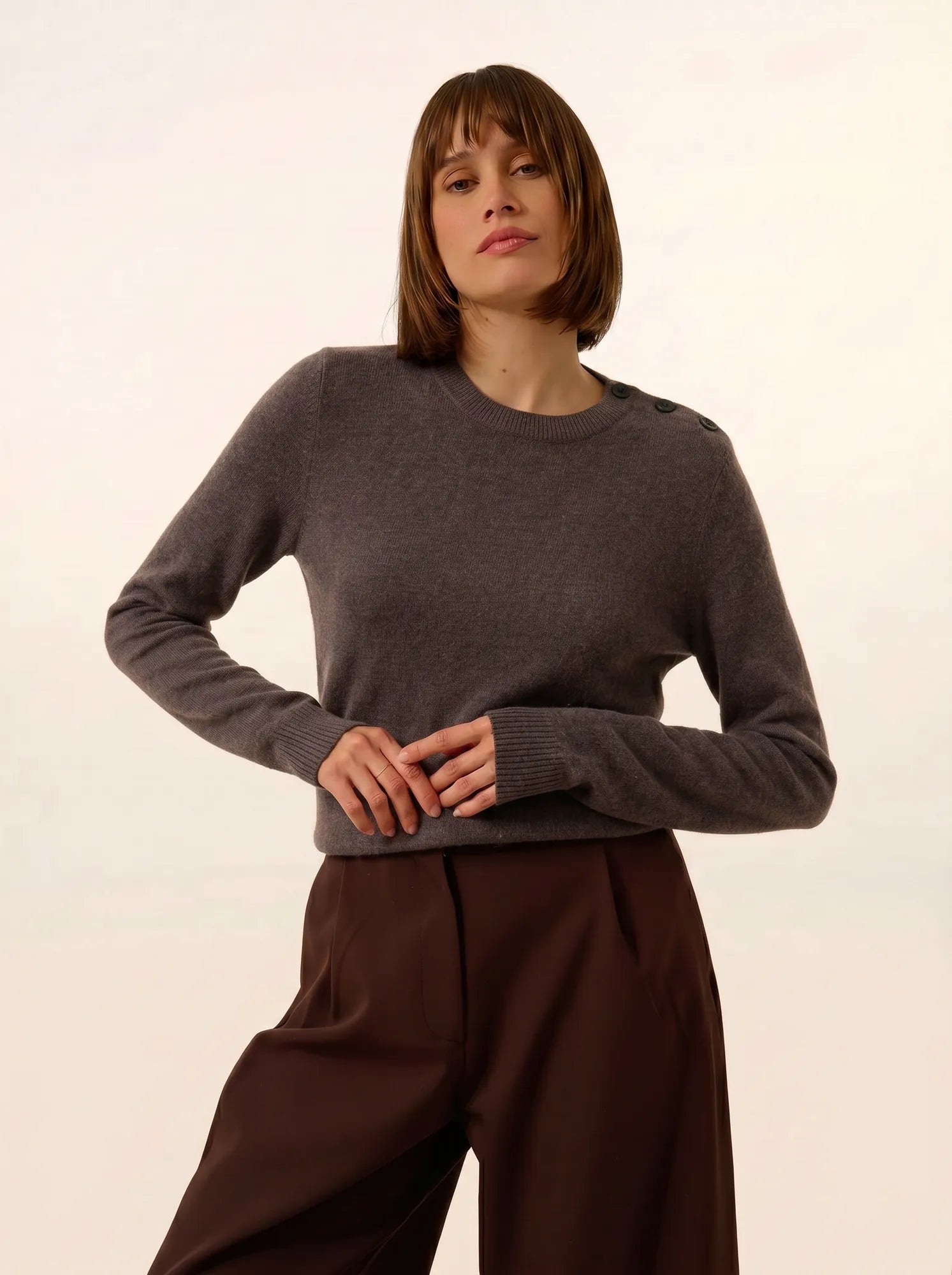 ORELIEN Pull Col Rond Marin Taupe Chiné