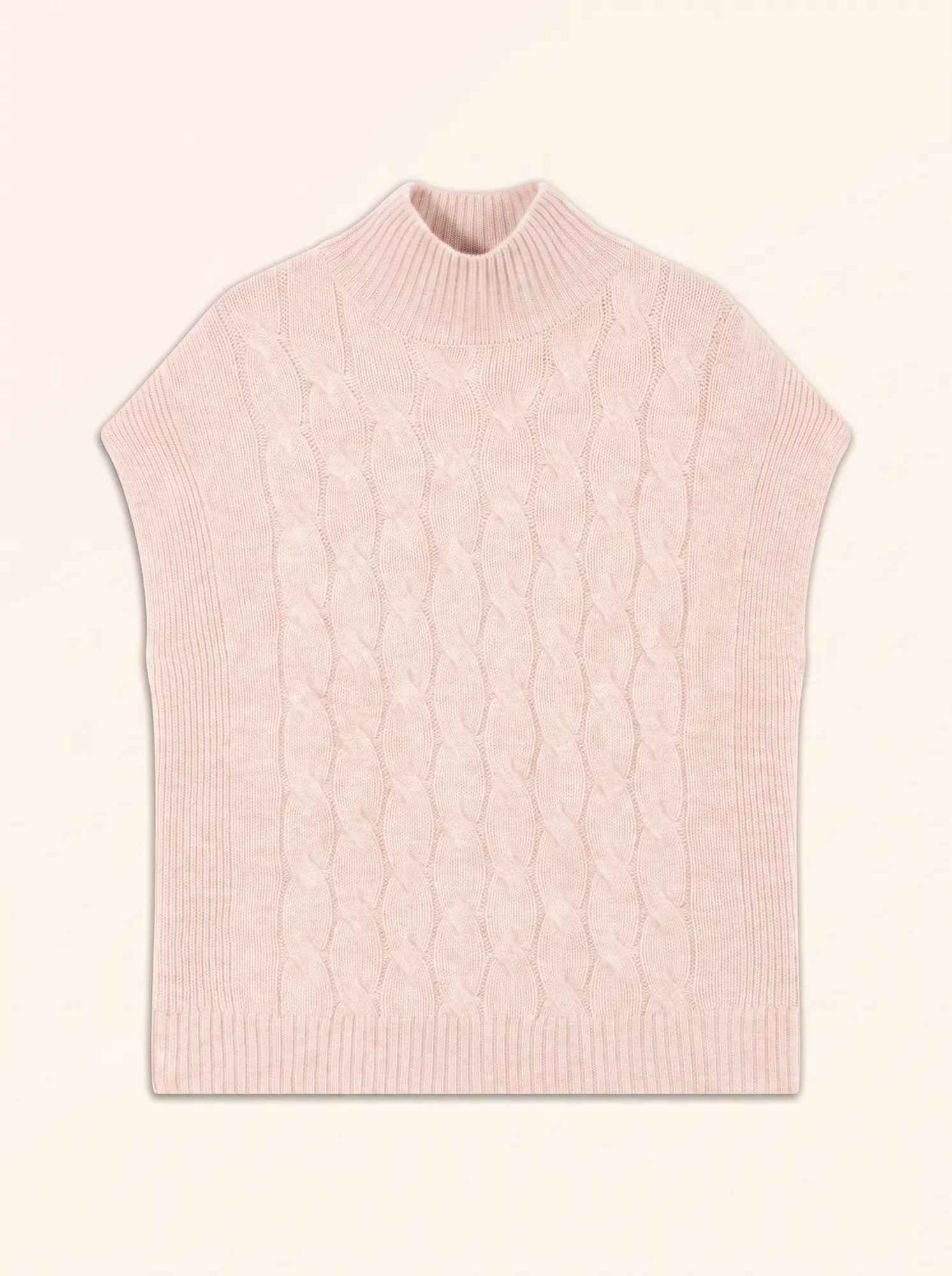 DONNA Pull Col Roulé sans Manches 4 Fils Beige Chiné