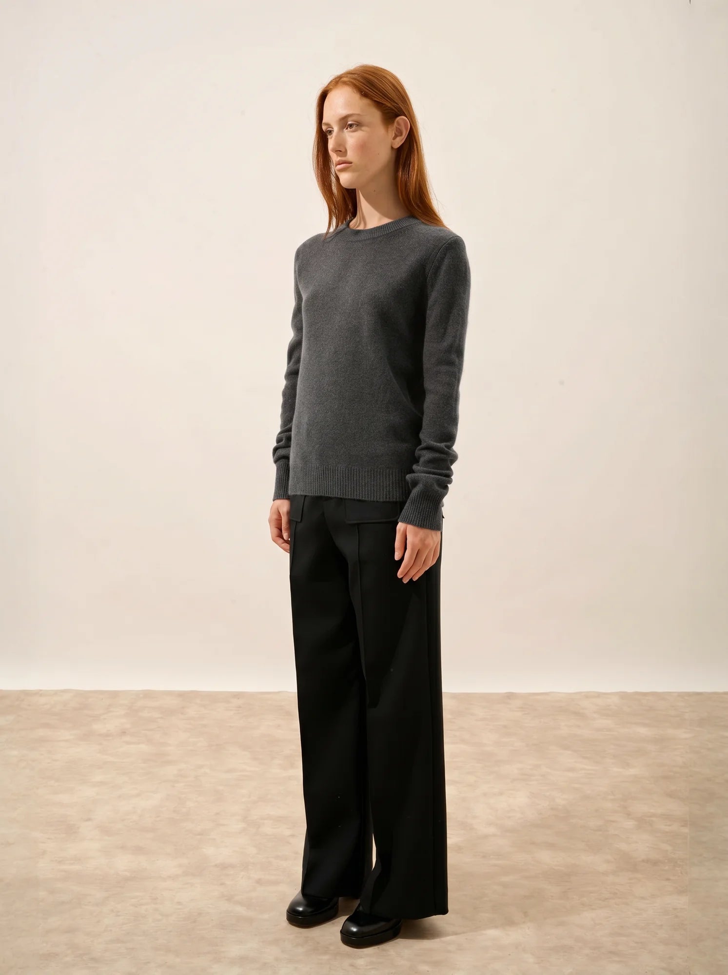 LEXINI Pull Col Rond 4 Fils Anthracite Chiné