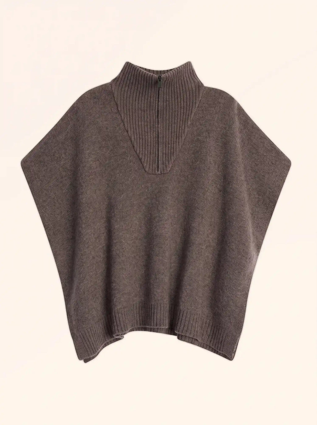 VIVIENNE Poncho Col Camionneur 4 Fils Taupe Chiné