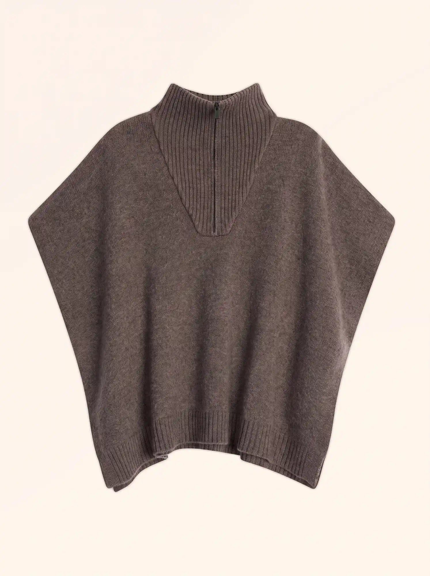 VIVIENNE Poncho Col Camionneur 4 Fils Taupe Chiné
