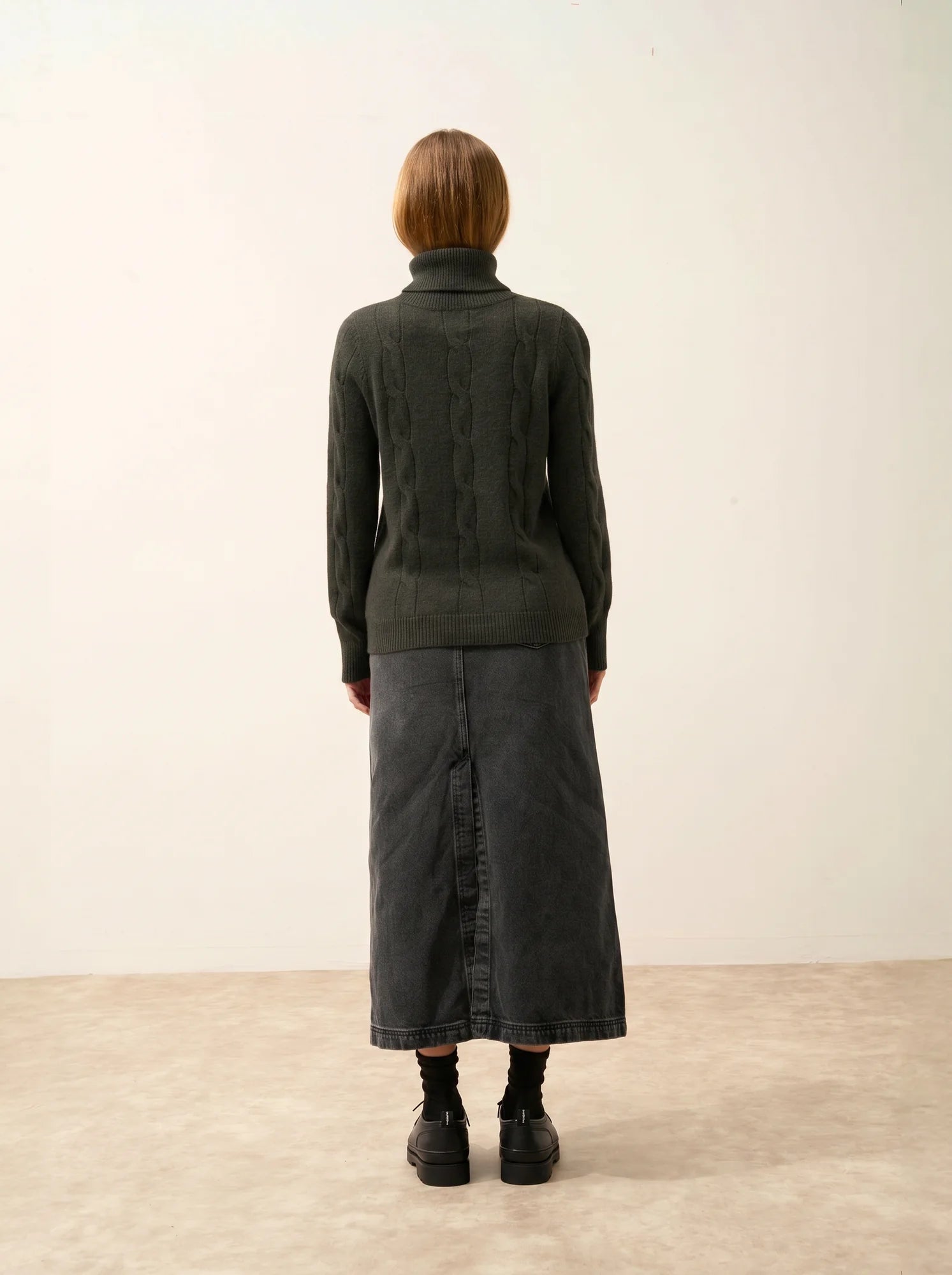 ESTELLE Pull Col Roulé 4 Fils Kaki Chiné