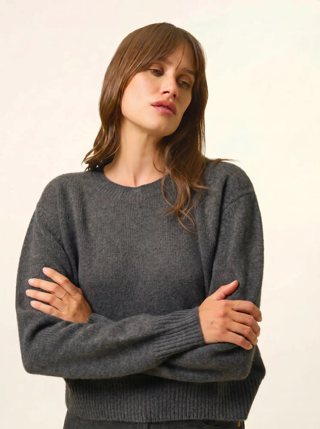 MARGAUX Pull Col Rond 6 Fils Anthracite Chiné