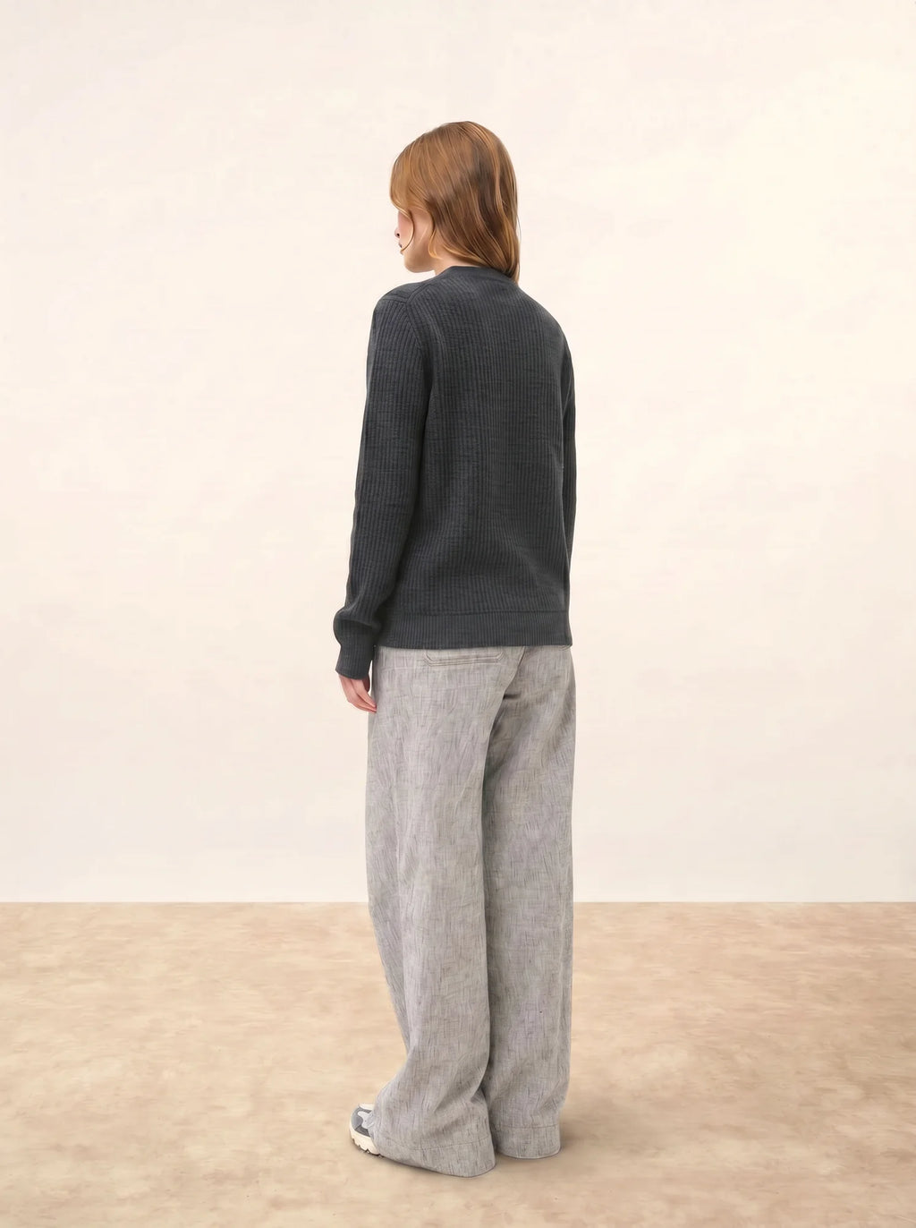 ROSE Cardigan Col Rond 4 Fils Anthracite Chiné