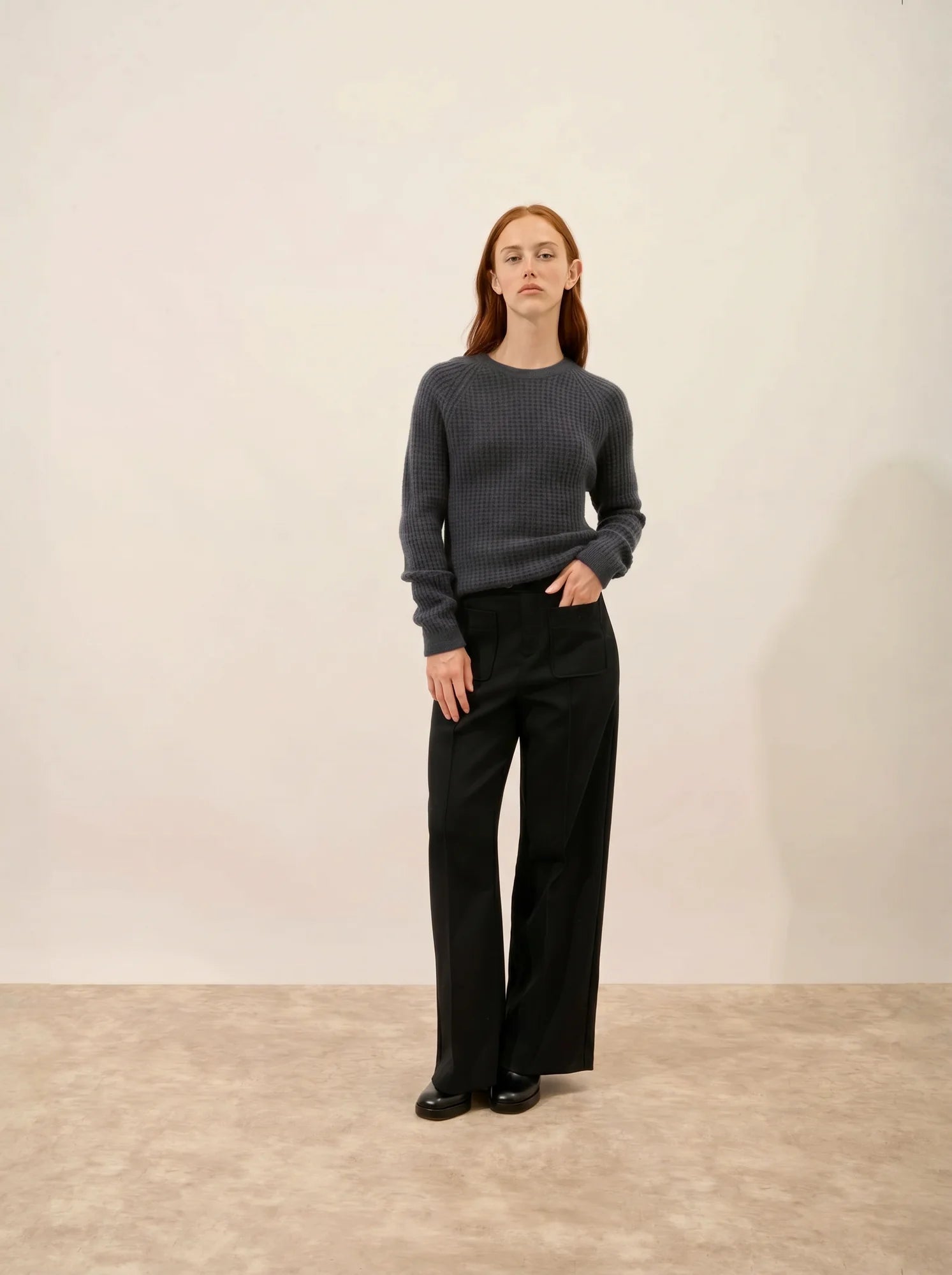 ASTRÉE Pull Col Rond 6 Fils Anthracite Chiné