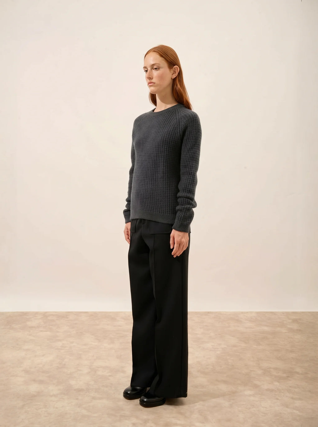 ASTRÉE Pull Col Rond 6 Fils Anthracite Chiné