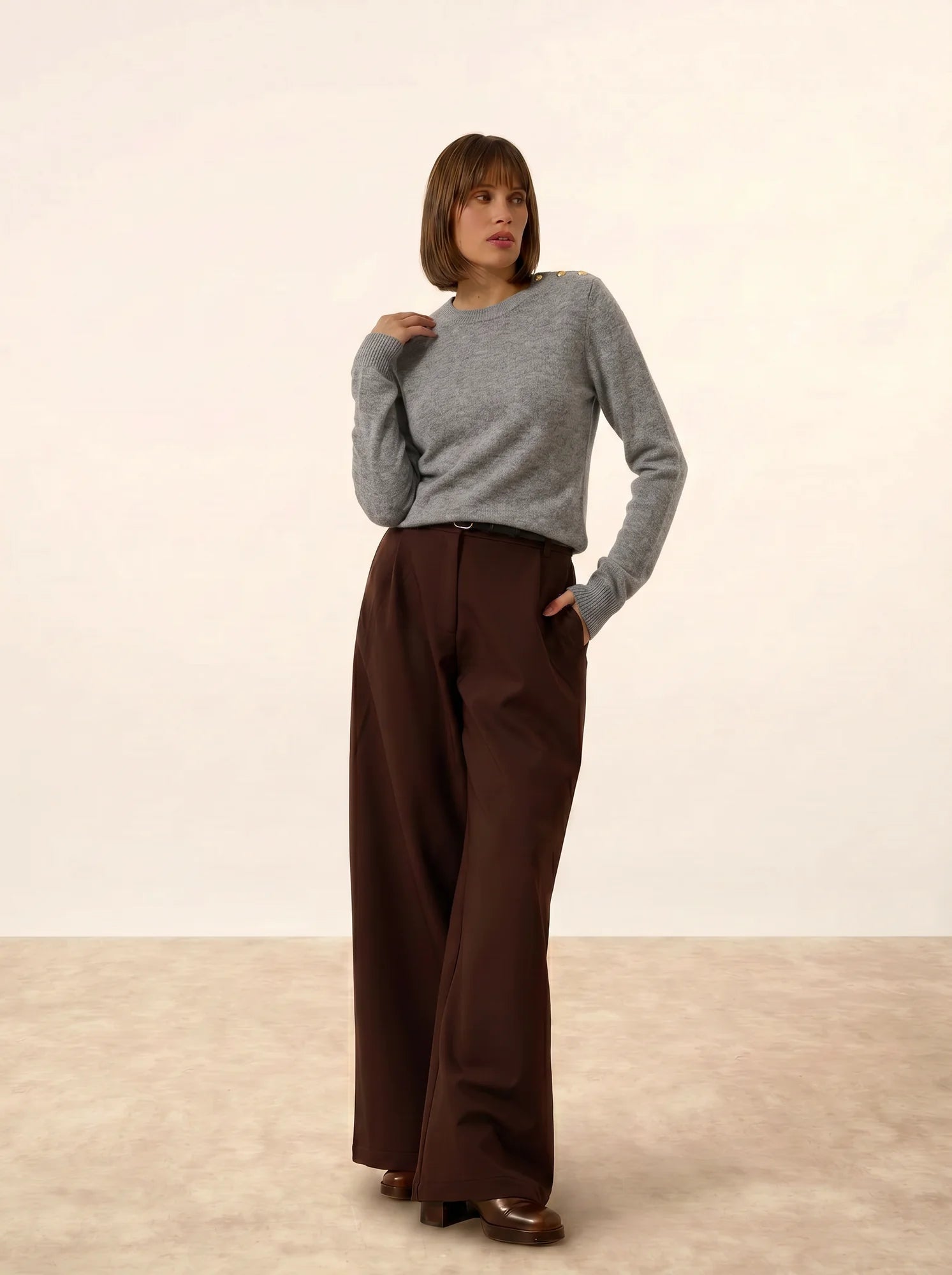 ORELIEN Pull Col Rond Marin Nuage Chiné