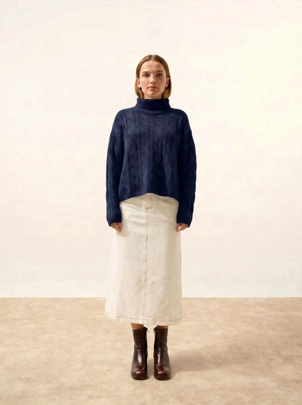ALESSIA Pull Col Roulé 6 Fils Bleu Marine