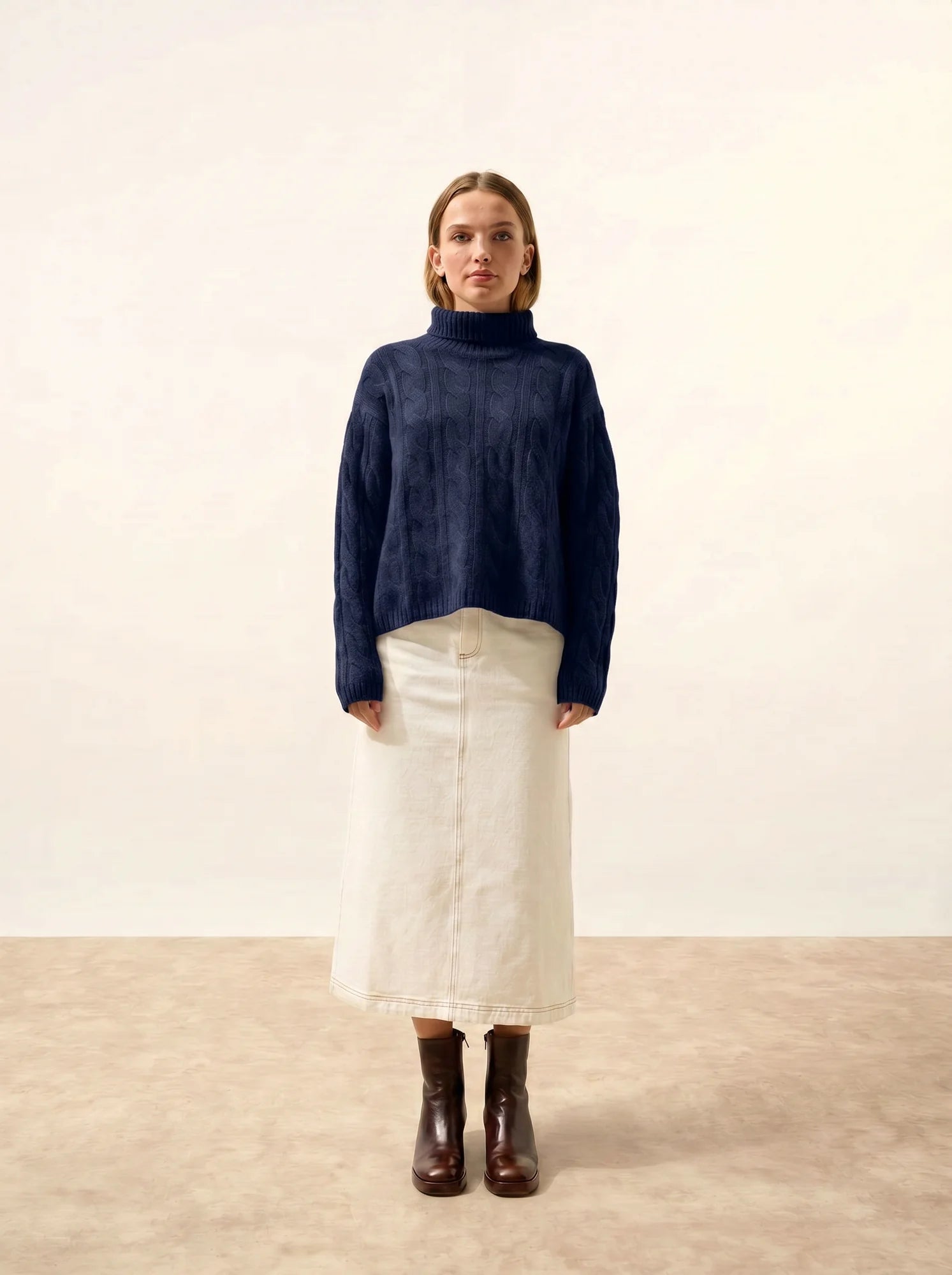 ALESSIA Pull Col Roulé 6 Fils Bleu Marine