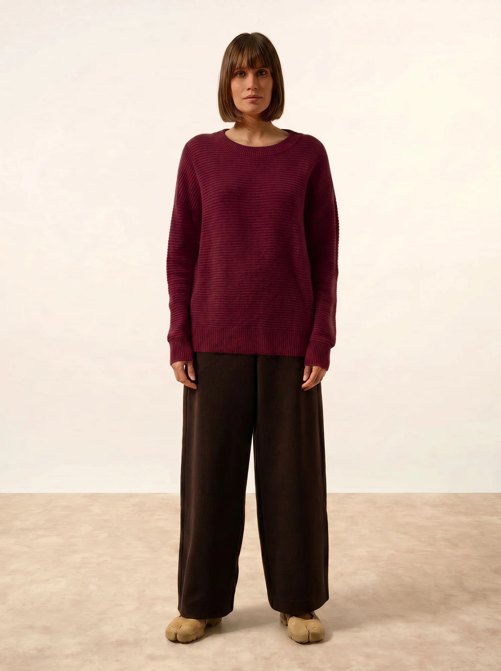 LOUNA Pull Col Rond 4 Fils Bordeaux