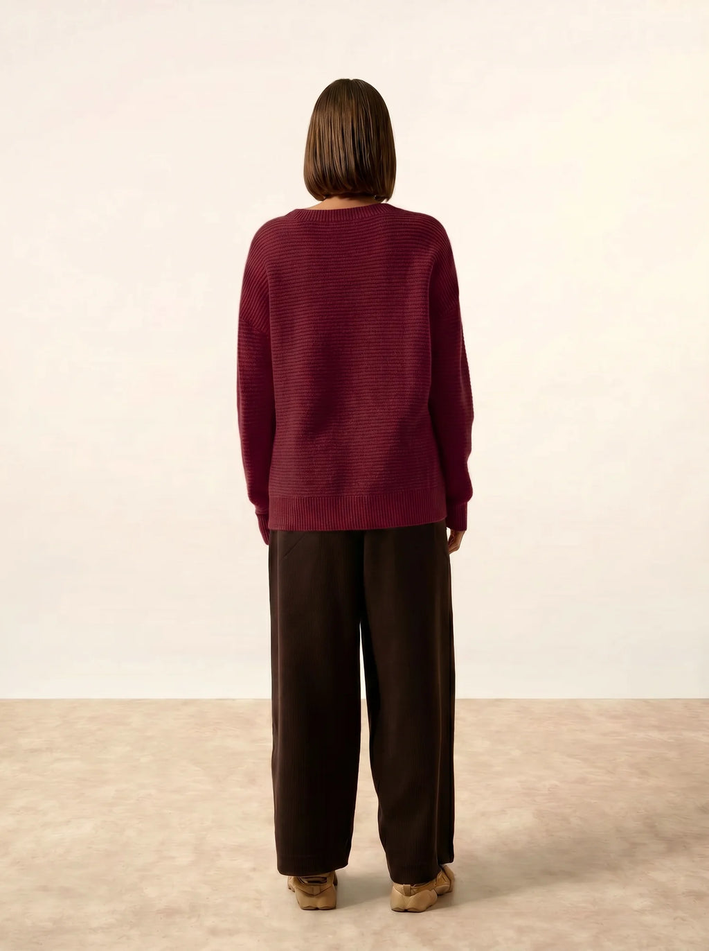 LOUNA Pull Col Rond 4 Fils Bordeaux