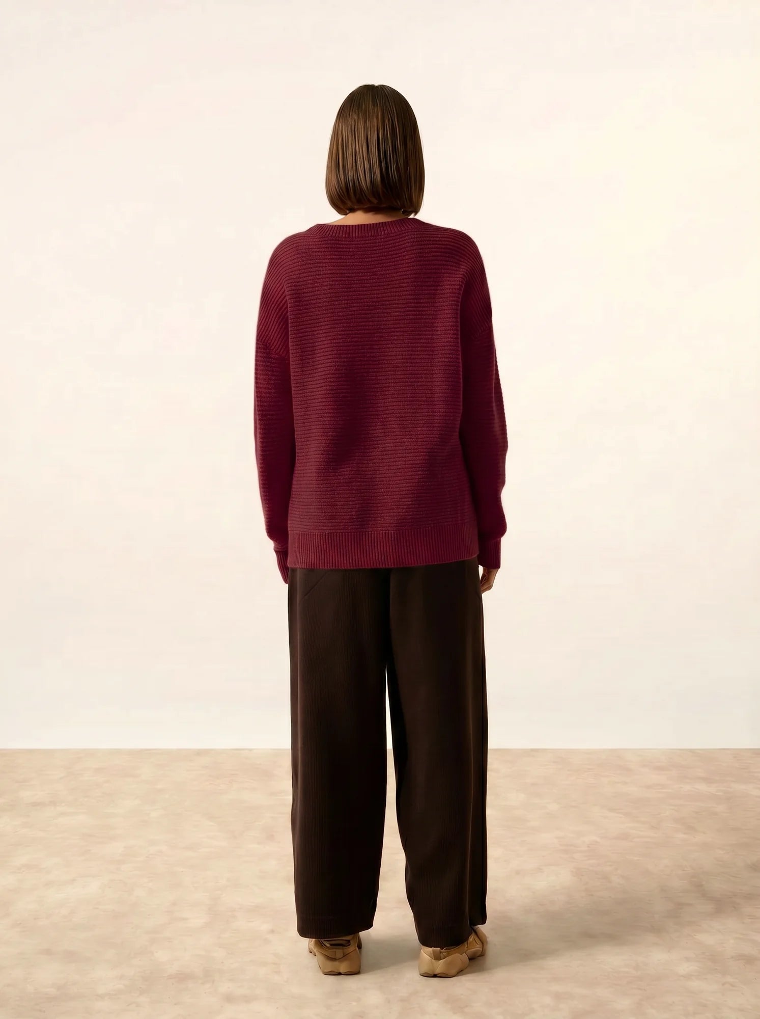LOUNA Pull Col Rond 4 Fils Bordeaux