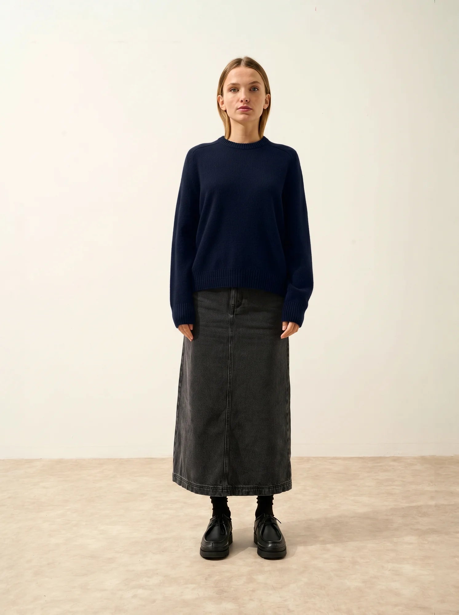 LAVINIA Pull Col Rond 4 Fils Bleu Marine