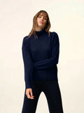 ROMANE Pull Col Roulé 4 Fils Bleu Marine