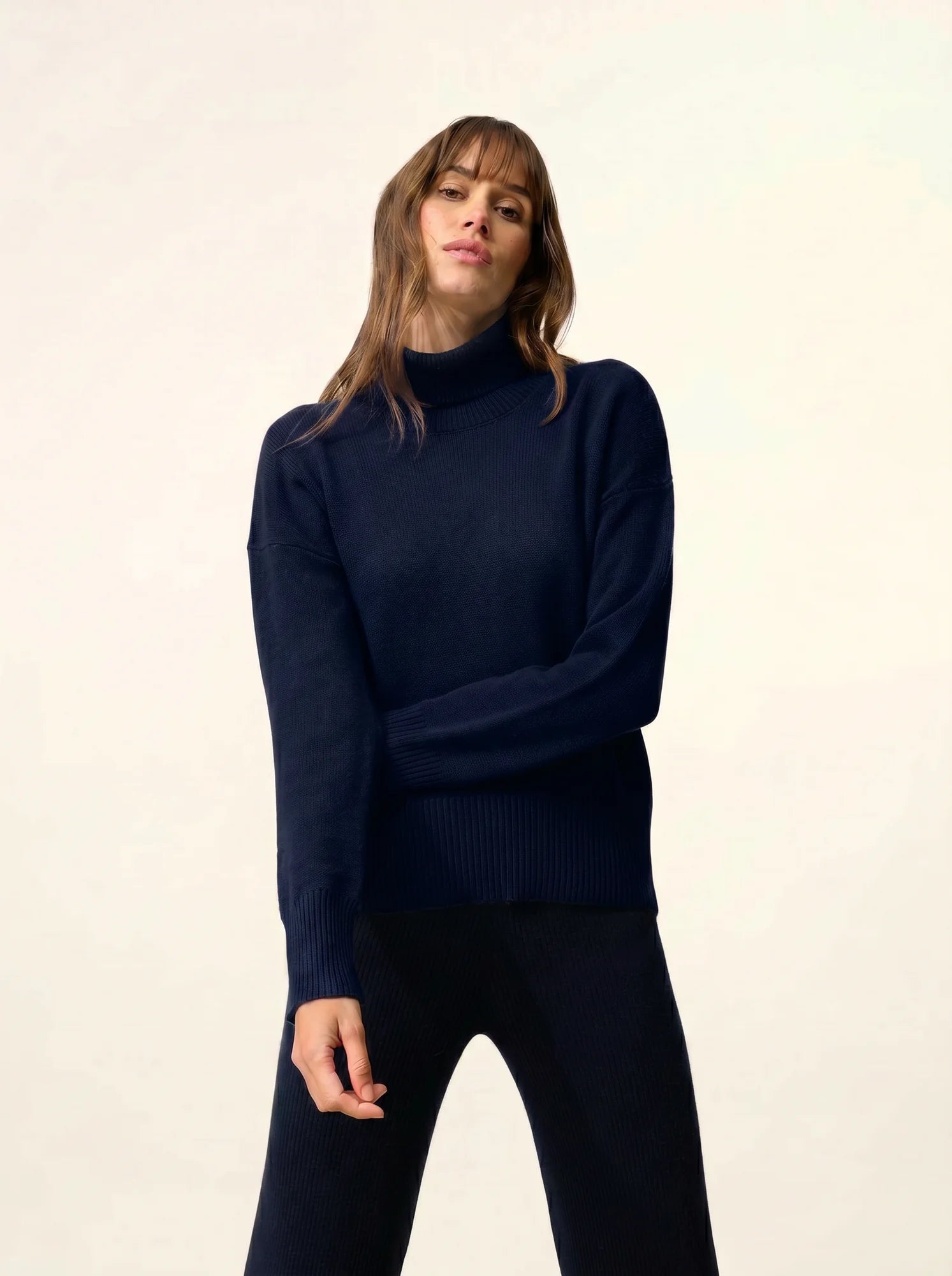 ROMANE Pull Col Roulé 4 Fils Bleu Marine