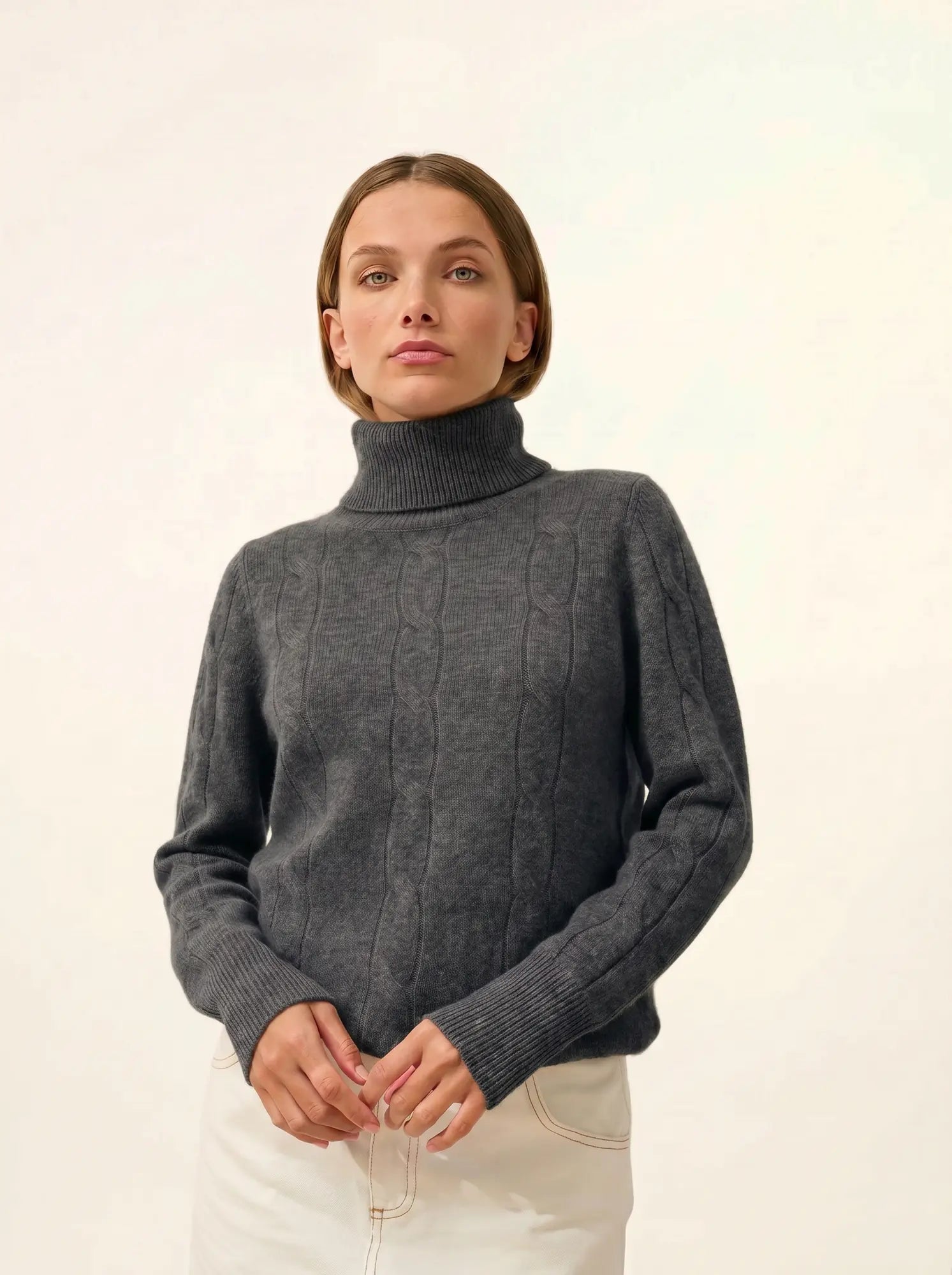 ESTELLE Pull Col Roulé 4 Fils Anthracite Chiné