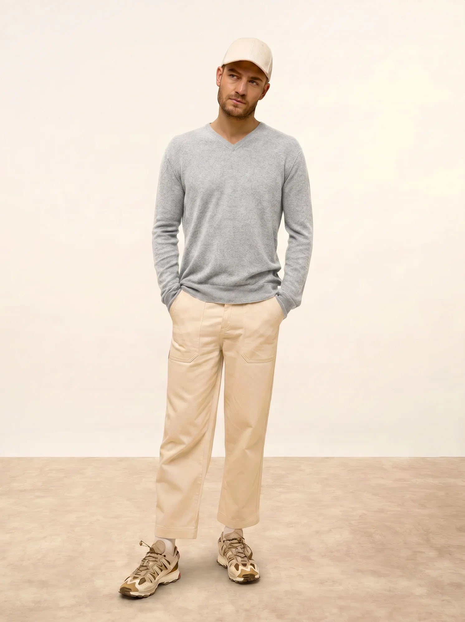TOM Pull Col V Gris Perle Chiné