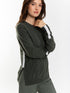 NORMI two-tone dark green ivory round neck sweater 2 ply 100% cashmere